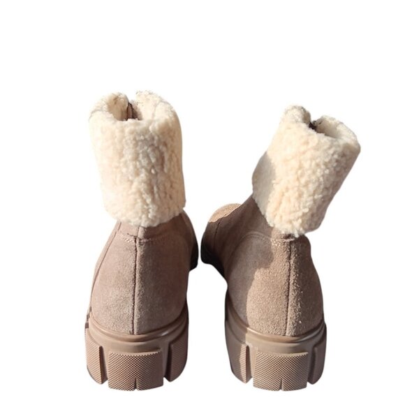 Blondo Waterproof Suede Ankle Boots Women’s Size 9 Taupe Shearling Lined Winter - Picture 12 of 13
